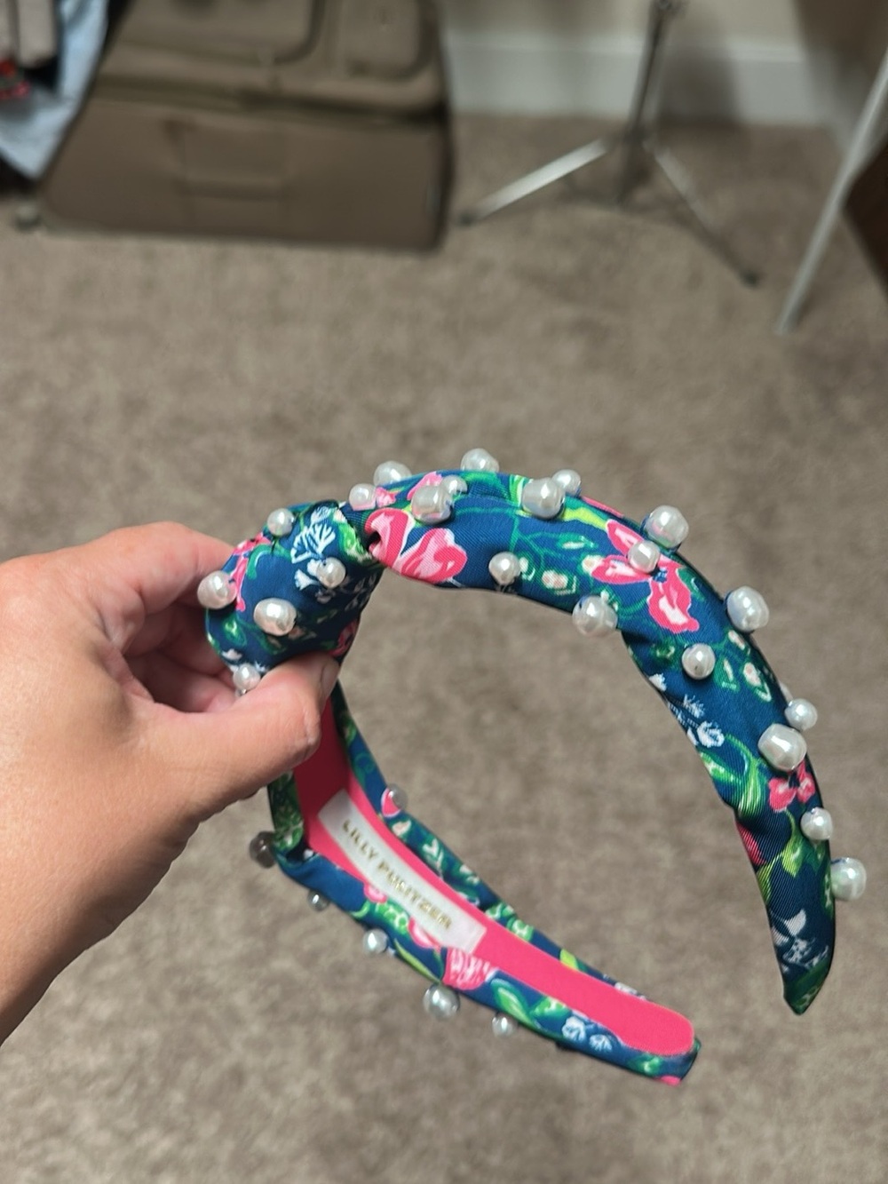 Lilly Pulitzer Beaded Floral Knot Headband - Navy & Pink